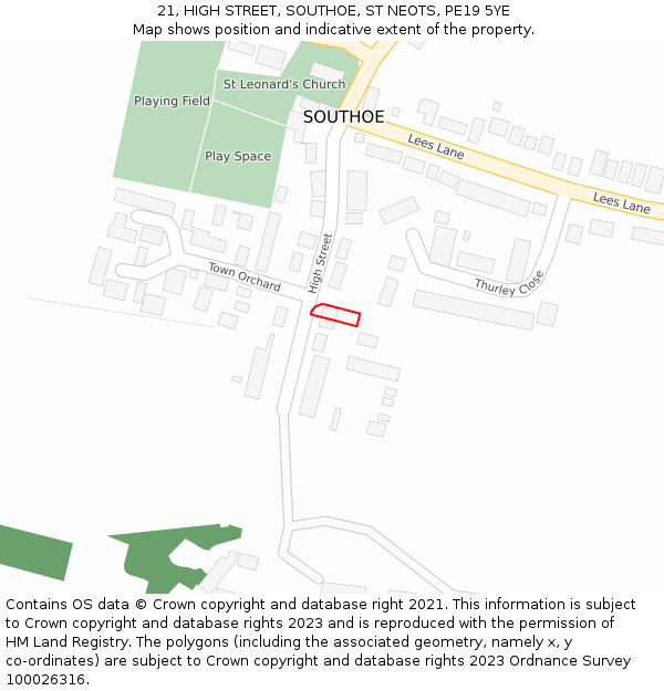 21, HIGH STREET, SOUTHOE, ST NEOTS, PE19 5YE: Location map and indicative extent of plot