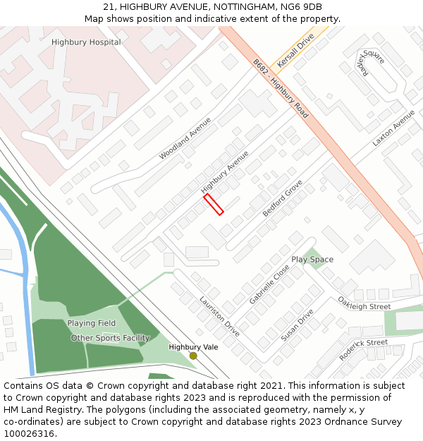 21, HIGHBURY AVENUE, NOTTINGHAM, NG6 9DB: Location map and indicative extent of plot