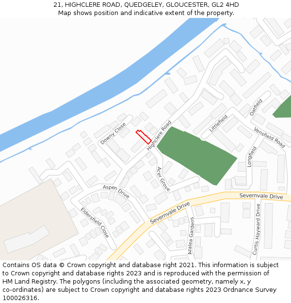 21, HIGHCLERE ROAD, QUEDGELEY, GLOUCESTER, GL2 4HD: Location map and indicative extent of plot