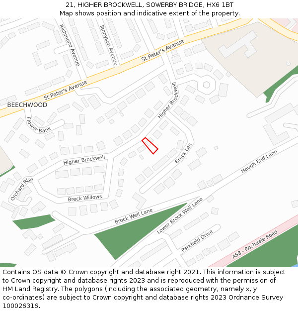 21, HIGHER BROCKWELL, SOWERBY BRIDGE, HX6 1BT: Location map and indicative extent of plot