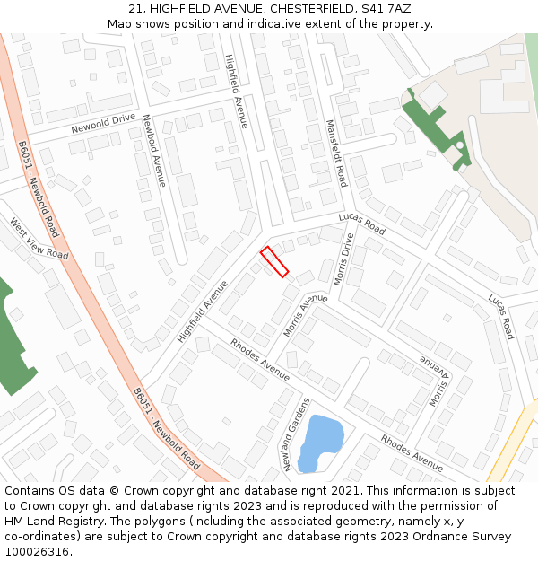 21, HIGHFIELD AVENUE, CHESTERFIELD, S41 7AZ: Location map and indicative extent of plot