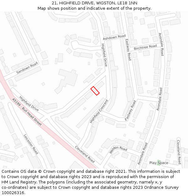 21, HIGHFIELD DRIVE, WIGSTON, LE18 1NN: Location map and indicative extent of plot