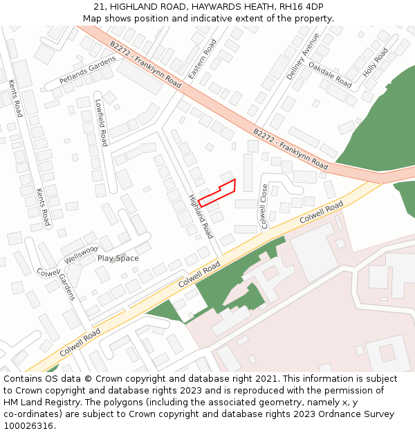 21, HIGHLAND ROAD, HAYWARDS HEATH, RH16 4DP: Location map and indicative extent of plot