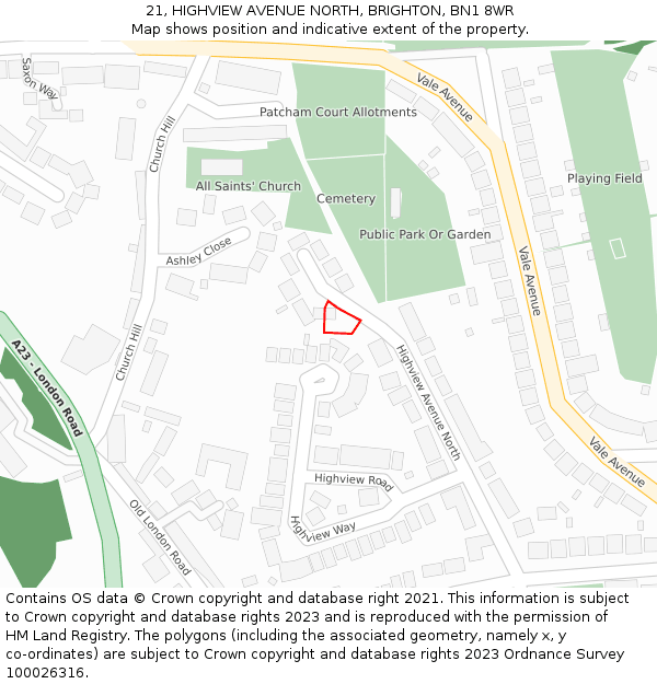 21, HIGHVIEW AVENUE NORTH, BRIGHTON, BN1 8WR: Location map and indicative extent of plot