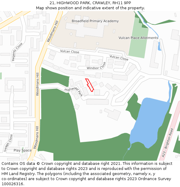 21, HIGHWOOD PARK, CRAWLEY, RH11 9PP: Location map and indicative extent of plot