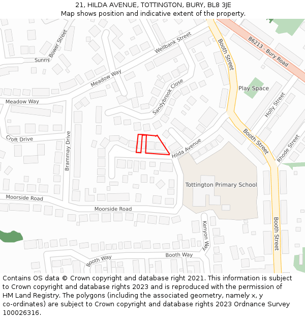 21, HILDA AVENUE, TOTTINGTON, BURY, BL8 3JE: Location map and indicative extent of plot