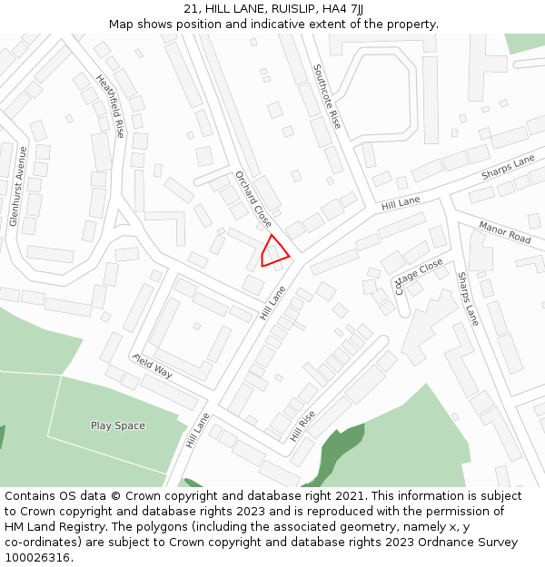 21, HILL LANE, RUISLIP, HA4 7JJ: Location map and indicative extent of plot