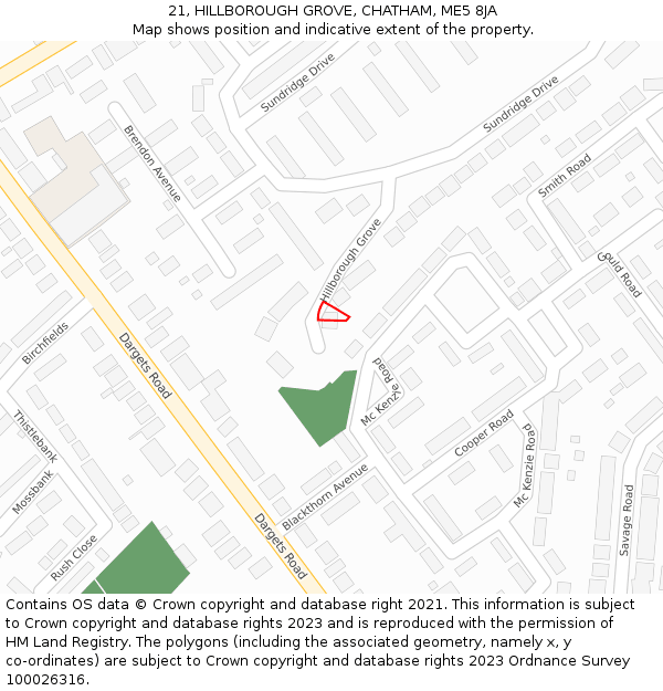 21, HILLBOROUGH GROVE, CHATHAM, ME5 8JA: Location map and indicative extent of plot