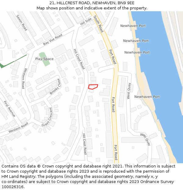 21, HILLCREST ROAD, NEWHAVEN, BN9 9EE: Location map and indicative extent of plot