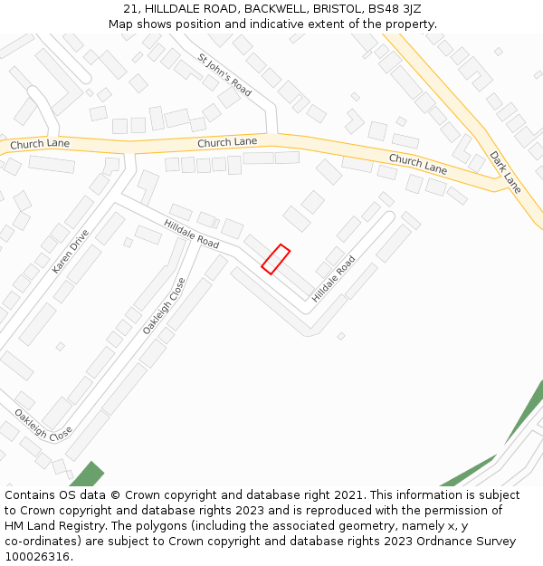 21, HILLDALE ROAD, BACKWELL, BRISTOL, BS48 3JZ: Location map and indicative extent of plot