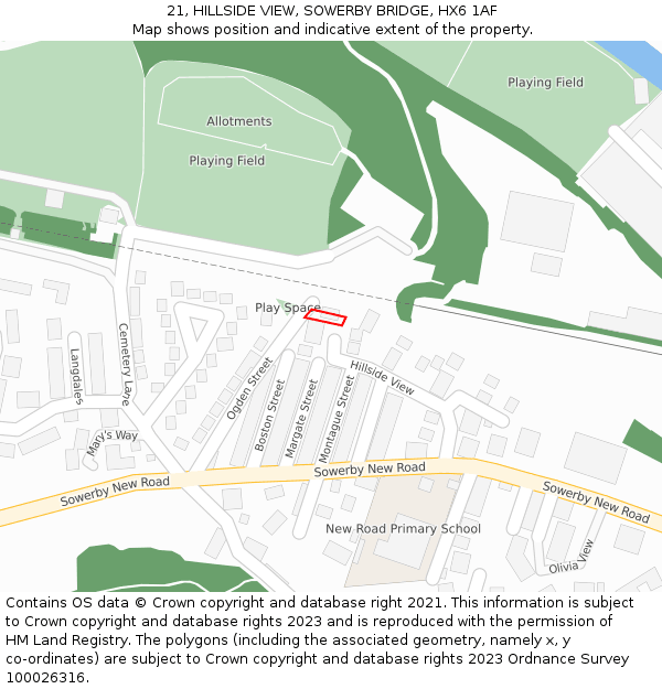 21, HILLSIDE VIEW, SOWERBY BRIDGE, HX6 1AF: Location map and indicative extent of plot