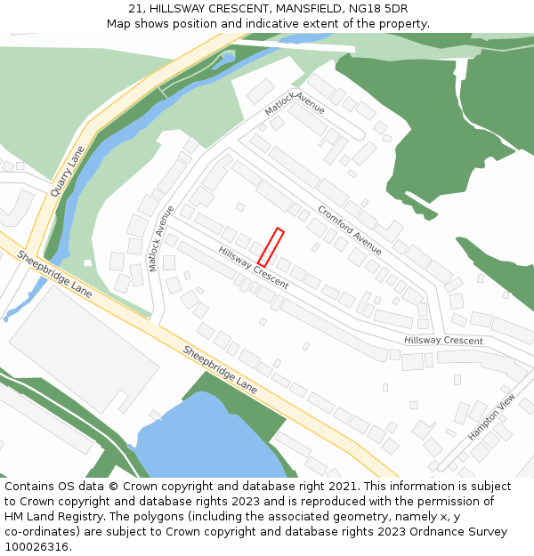 21, HILLSWAY CRESCENT, MANSFIELD, NG18 5DR: Location map and indicative extent of plot