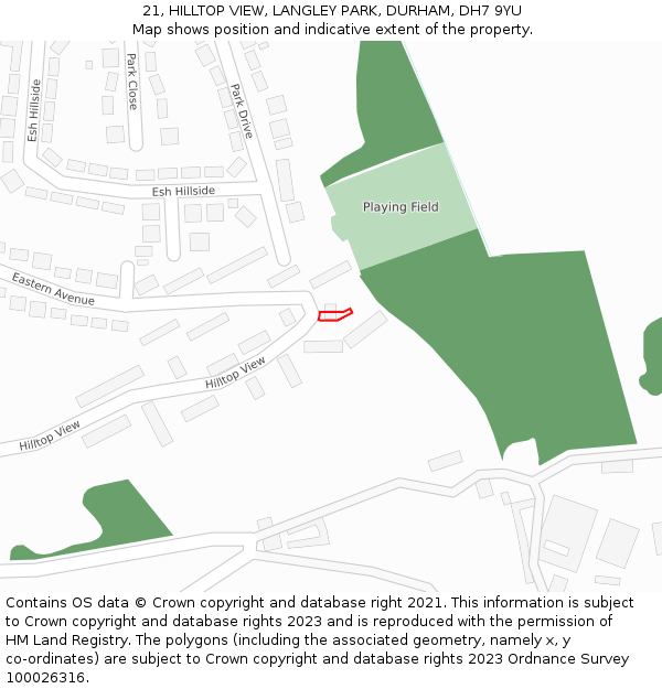 21, HILLTOP VIEW, LANGLEY PARK, DURHAM, DH7 9YU: Location map and indicative extent of plot