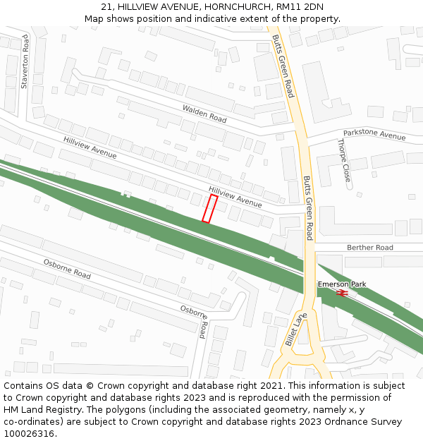 21, HILLVIEW AVENUE, HORNCHURCH, RM11 2DN: Location map and indicative extent of plot