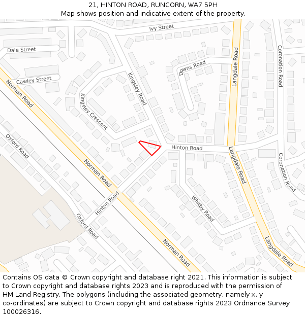 21, HINTON ROAD, RUNCORN, WA7 5PH: Location map and indicative extent of plot