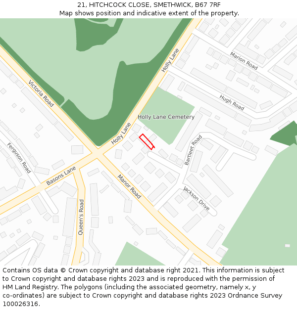 21, HITCHCOCK CLOSE, SMETHWICK, B67 7RF: Location map and indicative extent of plot