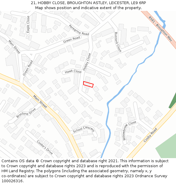 21, HOBBY CLOSE, BROUGHTON ASTLEY, LEICESTER, LE9 6RP: Location map and indicative extent of plot