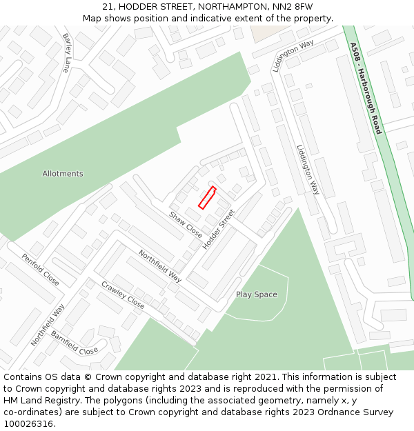 21, HODDER STREET, NORTHAMPTON, NN2 8FW: Location map and indicative extent of plot