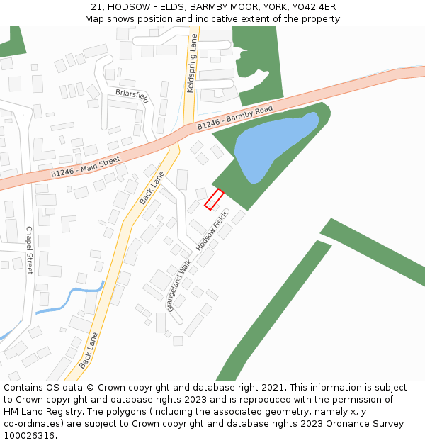 21, HODSOW FIELDS, BARMBY MOOR, YORK, YO42 4ER: Location map and indicative extent of plot