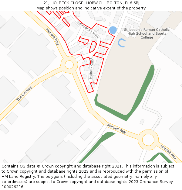 21, HOLBECK CLOSE, HORWICH, BOLTON, BL6 6RJ: Location map and indicative extent of plot