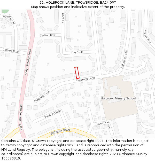 21, HOLBROOK LANE, TROWBRIDGE, BA14 0PT: Location map and indicative extent of plot