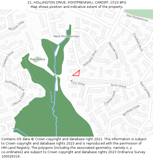 21, HOLLINGTON DRIVE, PONTPRENNAU, CARDIFF, CF23 8PG: Location map and indicative extent of plot