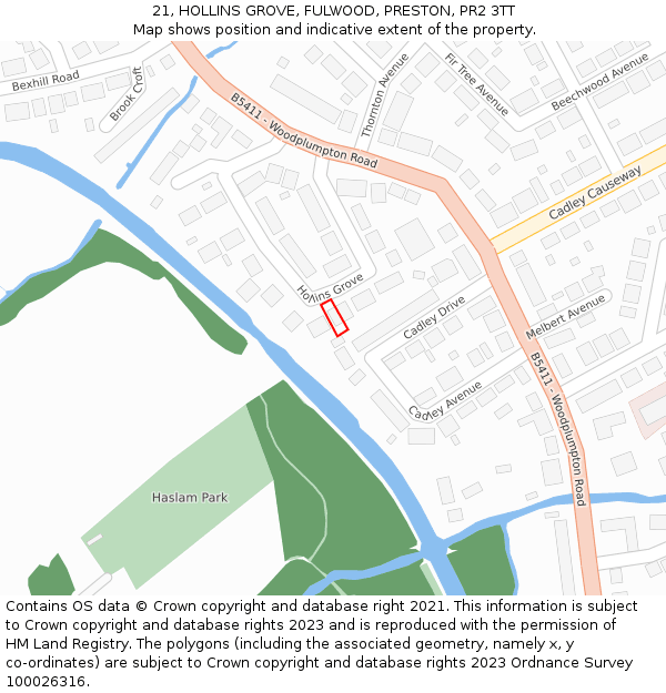 21, HOLLINS GROVE, FULWOOD, PRESTON, PR2 3TT: Location map and indicative extent of plot