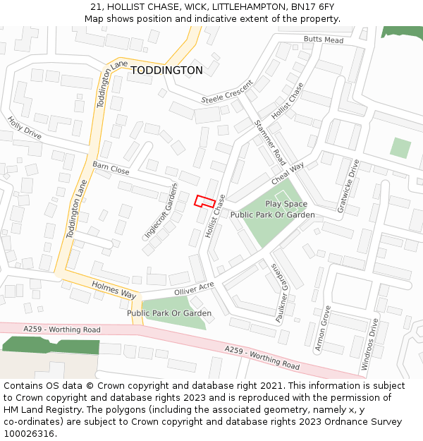 21, HOLLIST CHASE, WICK, LITTLEHAMPTON, BN17 6FY: Location map and indicative extent of plot