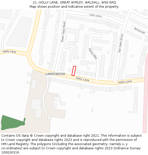 21, HOLLY LANE, GREAT WYRLEY, WALSALL, WS6 6AQ: Location map and indicative extent of plot