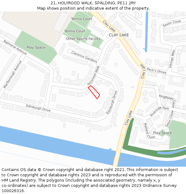 21, HOLYROOD WALK, SPALDING, PE11 2RY: Location map and indicative extent of plot