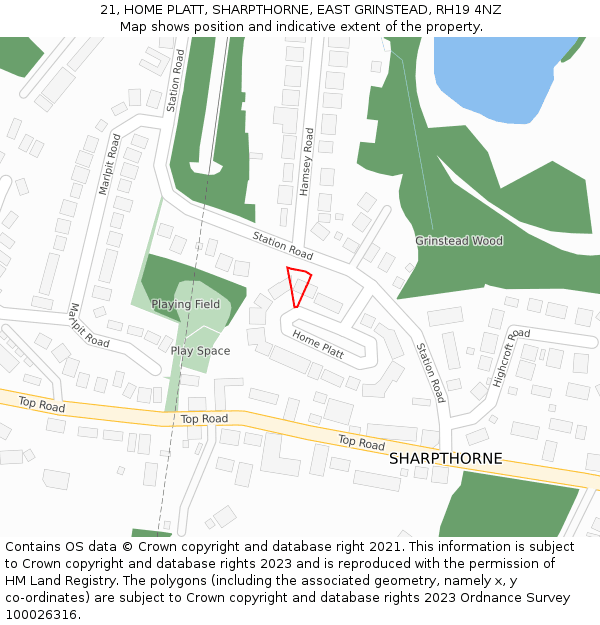 21, HOME PLATT, SHARPTHORNE, EAST GRINSTEAD, RH19 4NZ: Location map and indicative extent of plot