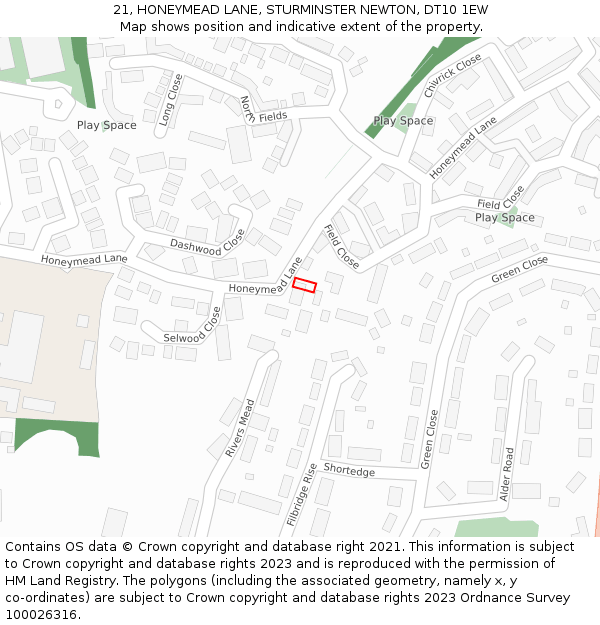 21, HONEYMEAD LANE, STURMINSTER NEWTON, DT10 1EW: Location map and indicative extent of plot