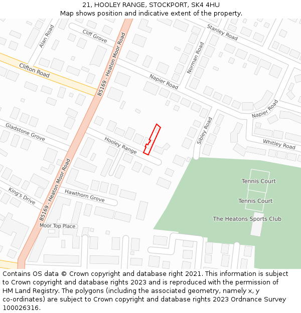 21, HOOLEY RANGE, STOCKPORT, SK4 4HU: Location map and indicative extent of plot