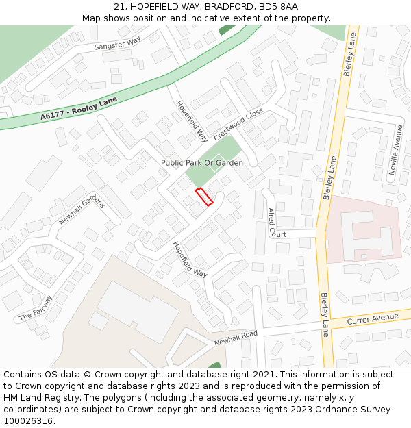 21, HOPEFIELD WAY, BRADFORD, BD5 8AA: Location map and indicative extent of plot