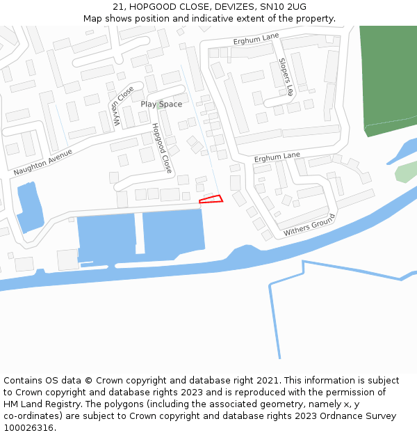 21, HOPGOOD CLOSE, DEVIZES, SN10 2UG: Location map and indicative extent of plot