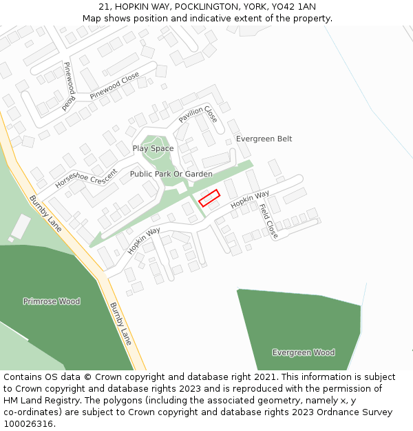 21, HOPKIN WAY, POCKLINGTON, YORK, YO42 1AN: Location map and indicative extent of plot