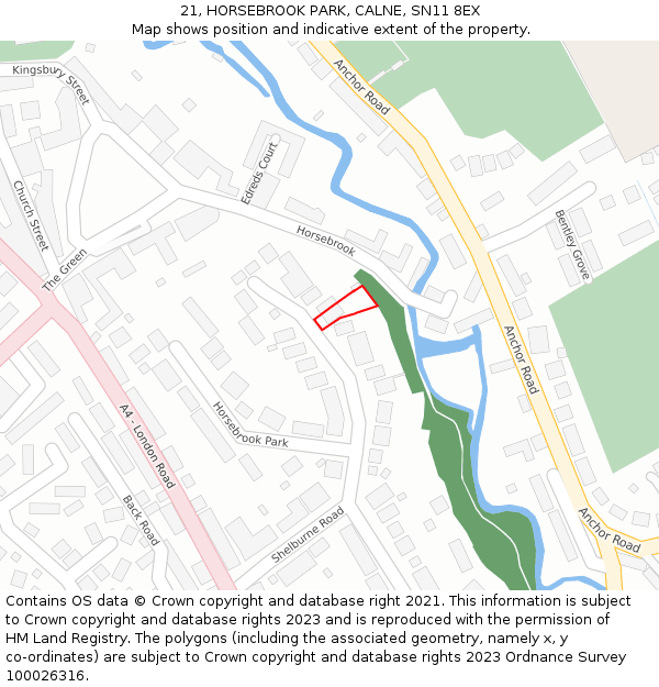 21, HORSEBROOK PARK, CALNE, SN11 8EX: Location map and indicative extent of plot