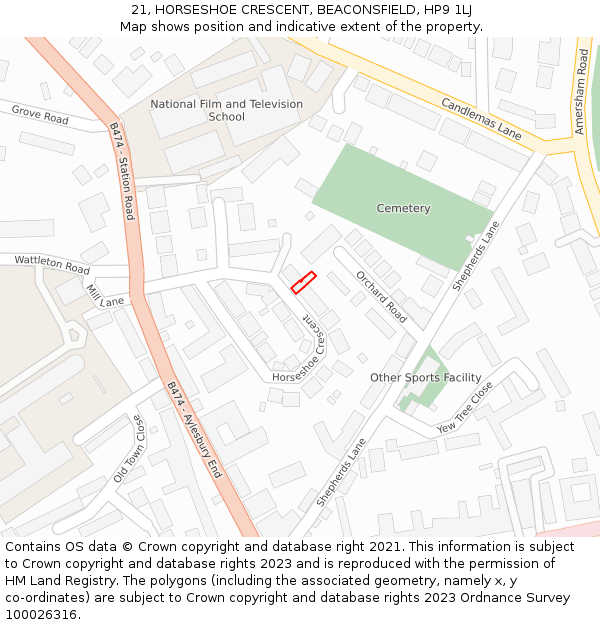 21, HORSESHOE CRESCENT, BEACONSFIELD, HP9 1LJ: Location map and indicative extent of plot