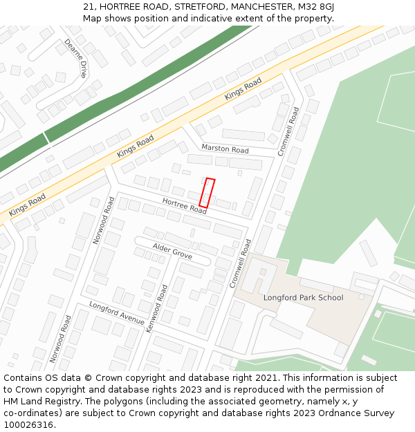 21, HORTREE ROAD, STRETFORD, MANCHESTER, M32 8GJ: Location map and indicative extent of plot