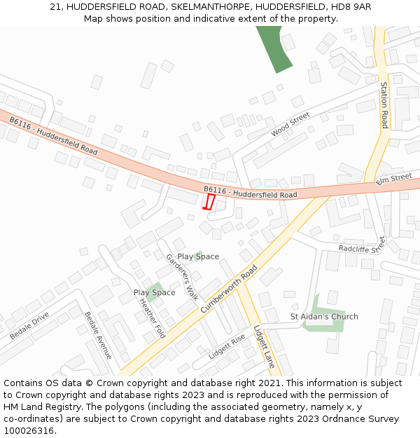 21, HUDDERSFIELD ROAD, SKELMANTHORPE, HUDDERSFIELD, HD8 9AR: Location map and indicative extent of plot