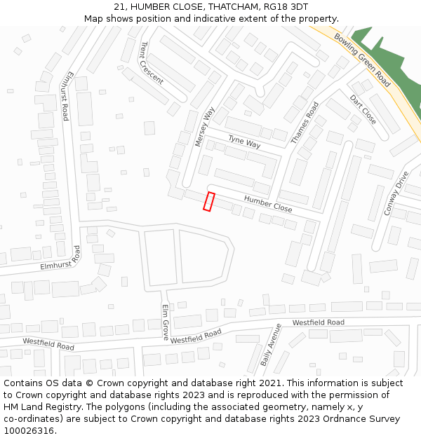 21, HUMBER CLOSE, THATCHAM, RG18 3DT: Location map and indicative extent of plot