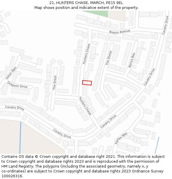 21, HUNTERS CHASE, MARCH, PE15 9EL: Location map and indicative extent of plot