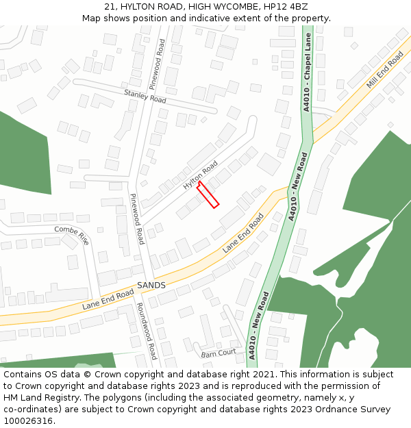 21, HYLTON ROAD, HIGH WYCOMBE, HP12 4BZ: Location map and indicative extent of plot