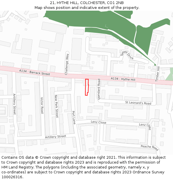 21, HYTHE HILL, COLCHESTER, CO1 2NB: Location map and indicative extent of plot