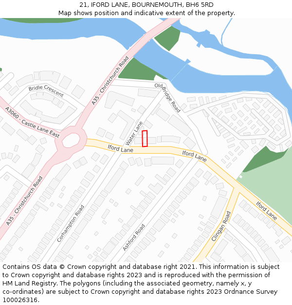 21, IFORD LANE, BOURNEMOUTH, BH6 5RD: Location map and indicative extent of plot