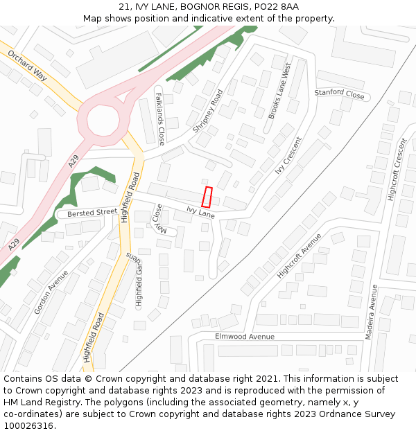 21, IVY LANE, BOGNOR REGIS, PO22 8AA: Location map and indicative extent of plot