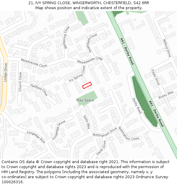 21, IVY SPRING CLOSE, WINGERWORTH, CHESTERFIELD, S42 6RR: Location map and indicative extent of plot