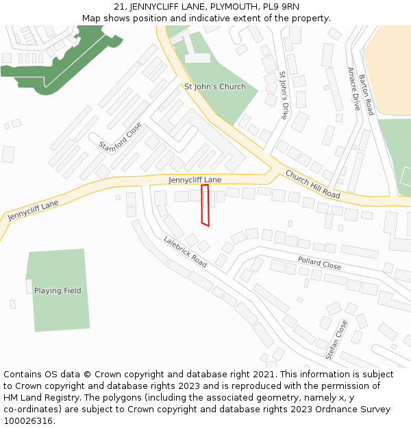 21, JENNYCLIFF LANE, PLYMOUTH, PL9 9RN: Location map and indicative extent of plot