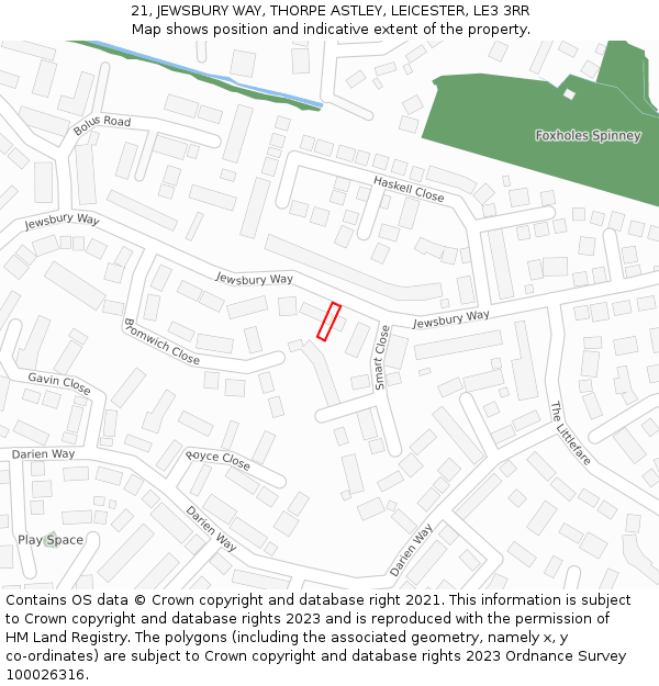 21, JEWSBURY WAY, THORPE ASTLEY, LEICESTER, LE3 3RR: Location map and indicative extent of plot