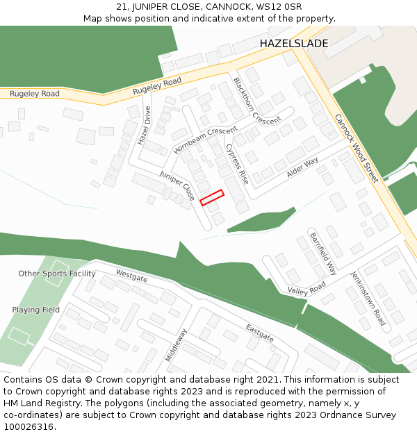 21, JUNIPER CLOSE, CANNOCK, WS12 0SR: Location map and indicative extent of plot